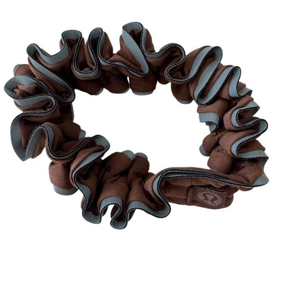 Lululemon Light Locks Scrunchie Skinny Brown and Silver Reflective Edging - Picture 3 of 6